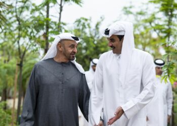 UAE President Sheikh Mohamed bin Zayed Al Nahyan and Qatari Emir Sheikh Tamim bin Hamad Al Thani discuss regional developments, security, and the impact on maritime stability and the global economy during their meeting