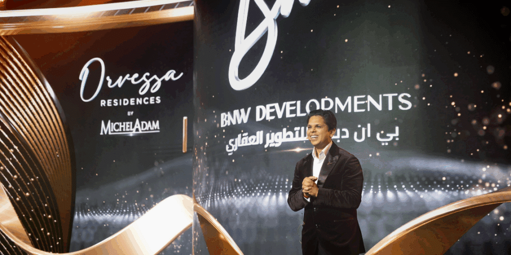 Dr. (CA) Ankur Aggarwal, Chairman and Founder of BNW Developments, sharing his vision at the launch of Orvessa Residences in Dubai.