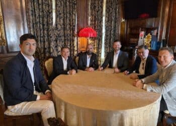 Photo courtesy of The Sapir Organization. From L to R: Zaza Pachulia, Lasha Kvachadze, Alex Sapir, Eric Trump, Ilia Tsulaia, Dr. Samson Pkhakadze