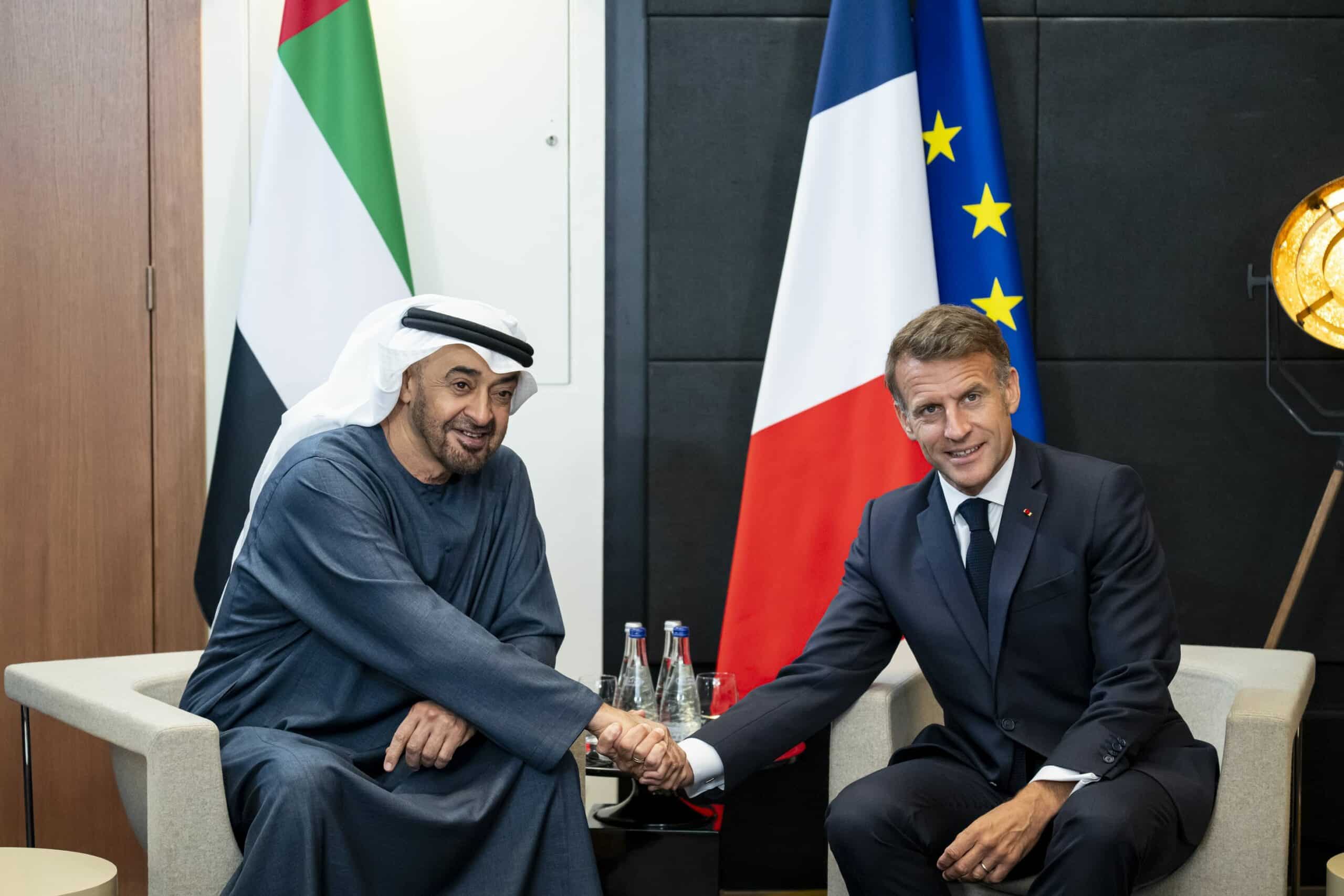 UAE and French Presidents Exchange Views on Bilateral Cooperation and Regional Developments During G7 Summit Meeting